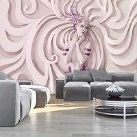 Флизелиновые фотообои 3д Барельеф 416x254 см Скульптура девушки с фиолетовыми украшениями (3044VEXXXL)+клей
