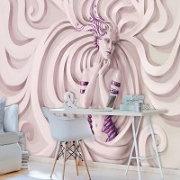 Флізелінові фотошпалери 3д Барельєф в інтер'єрі 254x184 см Скульптура дівчини з фіолетовими прикрасами (3044V4)+клей - вид 7 мініатюра