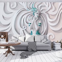 Светлые флизелиновые фотообои 3д Барельеф 312x219 см Скульптура девушки с бирюзовыми украшениями (3045VEXXL)+клей