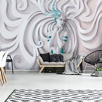 3д Барельеф флизелиновые фотообои абстрактные 254x184 см Скульптура девушки с бирюзовыми украшениями (3045V4)+клей