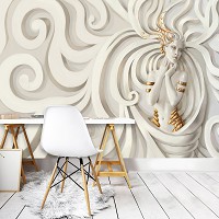 Флизелиновые фотообои на стену 3д Барельеф 416x254 см Скульптура женщины с золотыми украшениями (3046VEXXXL)+клей - вид 5 миниатюра