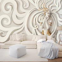 Флизелиновые фотообои на стену 3д Барельеф 416x254 см Скульптура женщины с золотыми украшениями (3046VEXXXL)+клей - вид 6 миниатюра