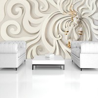 3д Барельеф флизелиновые фотообои на стену 368x254 см Скульптура женщины с золотыми украшениями (3046V8)+клей