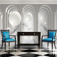 Флизелиновые фотообои 3д коридор тоннель 254x184 см Арки из колонн и белые шары (3049V4)+клей