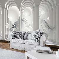 Зд флизелиновые фотообои коридор тоннель 368x254 см Арки из колонн и белые шары (3049V8)+клей