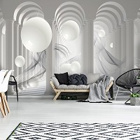 Флизелиновые фотообои 3 д фото коридор тоннель 312x219 см Арки из колонн и белые шары (3049VEXXL)+клей