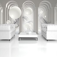 3 д флизелиновые фотообои коридор тоннель 416x254 см Арки из колонн и белые шары (3049VEXXXL)+клей