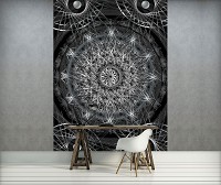 Абстрактні флізелінові фотошпалери 184x254 см Срібна мандала на чорному тлі (3050V4A)+клей