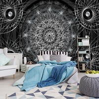 Флизелиновые фотообои круги 368x254 см Серебряная мандала на черном фоне (3050V8)+клей - вид 5 миниатюра