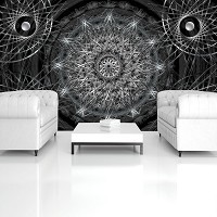 Флізелінові фотошпалери абстракція 312x219 см Срібна мандала на чорному тлі (3050VEXXL)+клей