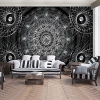 Флизелиновые фотообои для стен круги 416x254 см Серебряная мандала на черном фоне (3050VEXXXL)+клей