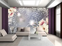 Флизелиновые фотообои цветы 368х254 см Магнолии и блеск на сером фоне (3054V8)+клей