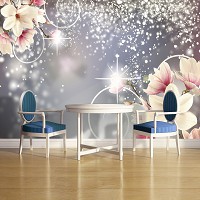 Фотообои на кухню цветы 254x184 см Магнолии и блеск на сером фоне (3054P4)+клей - вид 7 миниатюра