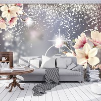 Флизелиновые фотообои фото 254x184 см Цветы магнолии и блеск на сером фоне (3054V4)+клей