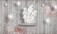 Готовые флизелиновые фотообои 368x254 см Статуя и розы на досках (3064V8)+клей