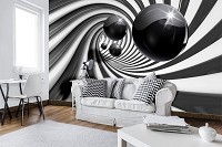 Флизелиновые 3д фотообои 416x254 см Шары и черно-белый спиральный туннель (3065VEXXXL)+клей