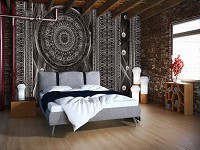 Флизелиновые фотообои для спальни 312x219 см Мандала и красивый узор на черном фоне (3092VEXXL)+клей