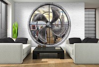 Флизелиновые фотообои 3д белая кирпичная стена 368x254 см Вид на город за пропеллером (3093V8)+клей