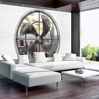 Флизелиновые фотообои в спальню 3д белая кирпичная стена 416x254 см Вид на город за пропеллером (3093VEXXXL)+клей