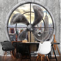 Флизелиновые фотообои с городом на кухню 3д серая бетонная стена 368x254 см Нью-Йорк за пропеллером (3094V8)+клей