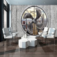 Красивые флизелиновые фотообои на кухню 3д серая бетонная стена 312x219 см Нью-Йорк за пропеллером (3094VEXXL)+клей