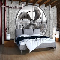 Флизелиновые фотообои в спальню над кроватью 3д стена 416x254см Черно-белый Нью-Йорк за пропеллером 3095VEXXXL+клей