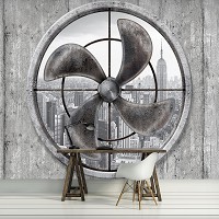 Флизелиновые фотообои город 3д серая бетонная стена 312x219 см Черно-белый Нью-Йорк за пропеллером (3095VEXXL)+клей - вид 6 миниатюра