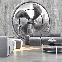 Флизелиновые фотообои в коридор 3д серая бетонная стена 254x184 см Черно-белый Нью-Йорк за пропеллером 3095V4+клей