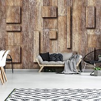 Флизелиновые 3д фотообои для спальни 254x184 см Деревянные доски и квадраты (3098V4)+клей