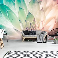 Флизелиновые фотообои цветы в интерьере 254x184 см Листья растения (3119V4)+клей