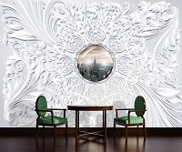 Флизелиновые белые фотообои для зала 254x184 см Нью-Йорк в центре узора (3120V4)+клей - вид 5 миниатюра