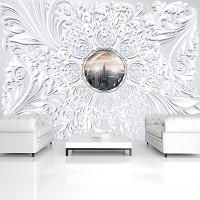 Флизелиновые белые фотообои для зала 254x184 см Нью-Йорк в центре узора (3120V4)+клей