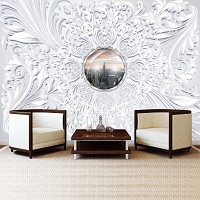 Флизелиновые белые фотообои в стиле город 368x254 см Нью-Йорк в центре узора (3120V8)+клей