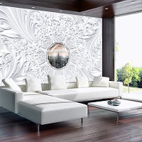 Флизелиновые белые фотообои город в рулоне 312x219 см Нью-Йорк в центре узора (3120VEXXL)+клей