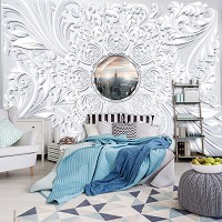 Флизелиновые белые фотообои города фото 416x254 см Нью-Йорк в центре узора (3120VEXXXL)+клей