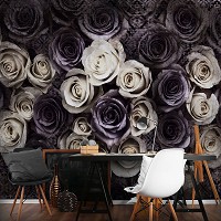 Флизелиновые фотообои для спальни цветы 254x184 см Готические белые и темно-фиолетовые розы (3122V4)+клей