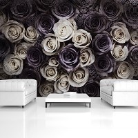 Флизелиновые фотообои на кухню цветы 368x254 см Готические белые и темно-фиолетовые розы (3122V8)+клей