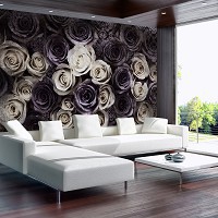 Флизелиновые фотообои цветы 312x219 см Готические белые и темно-фиолетовые розы (3122VEXXL)+клей