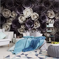Популярные флизелиновые фотообои цветы 416x254 см Готические белые и темно-фиолетовые розы (3122VEXXXL)+клей