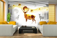 Искусство флизелиновые фотообои животные колонны 416x254 см 3D Олени и шары (3127VEXXXL)+клей