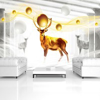 Флизелиновые фотообои абстракция животные колонны 254x184 см 3D Олени и шары (3127V4)+клей