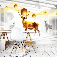 Красивые флизелиновые фотообои животные колонны 368x254 см 3D Олени и шары (3127V8)+клей