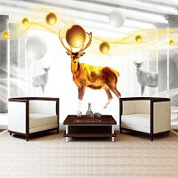 Флизелиновые фотообои колонны животные 312x219 см 3D Олени и шары (3127VEXXL)+клей