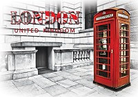 Флизелиновые фотообои в спальню черно-белая улица Лондона 368x254 см Красная телефонная будка (3131V8)+клей