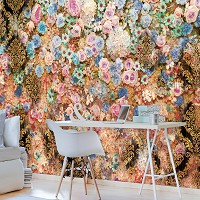 Флізелінові фотошпалери 368x254 см Візерунок на стіні з барвистих квітів (3132V8)+клей