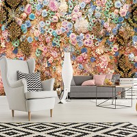 Флізелінові фотошпалери 312x219 см Візерунок на стіні з барвистих квітів (3132VEXXL)+клей