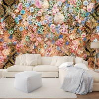 Флизелиновые фотообои красивые 416x254 см Узор на стене из красочных цветов (3132VEXXXL)+клей