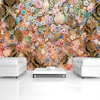 Флізелінові фотошпалери 368x254 см Візерунок на стіні з барвистих квітів (3132V8)+клей - вид 8 мініатюра