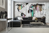 Флизелиновые фотообои 3д 312x219 см Карта мира на цветных деревянных досках за серой бетонной стеной 3134VEXXL+клей - вид 5 миниатюра
