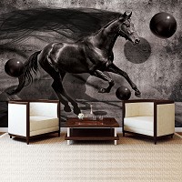 Флизелиновые фотообои 254x184 см Черная лошадь и 3д шары (3137V4)+клей
